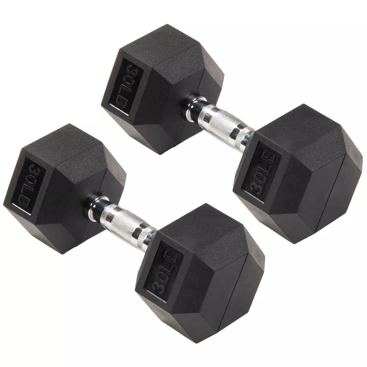 Signature Fitness Hex Dumbbells Non-Slip Free Weights Full Body Strength Training Home Gym Workout Equipment Set, 30 Pounds, Black