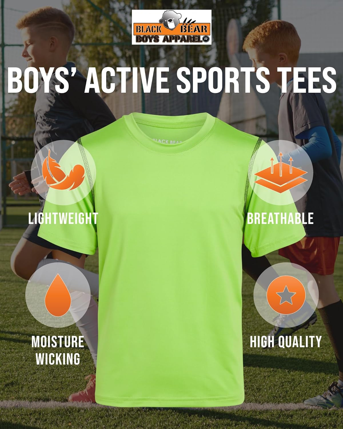 Boys Active Shirt - 4 Pack Athletic Performance Dry Fit Youth Shirt for Boys - Short Sleeve Kids Tshirts