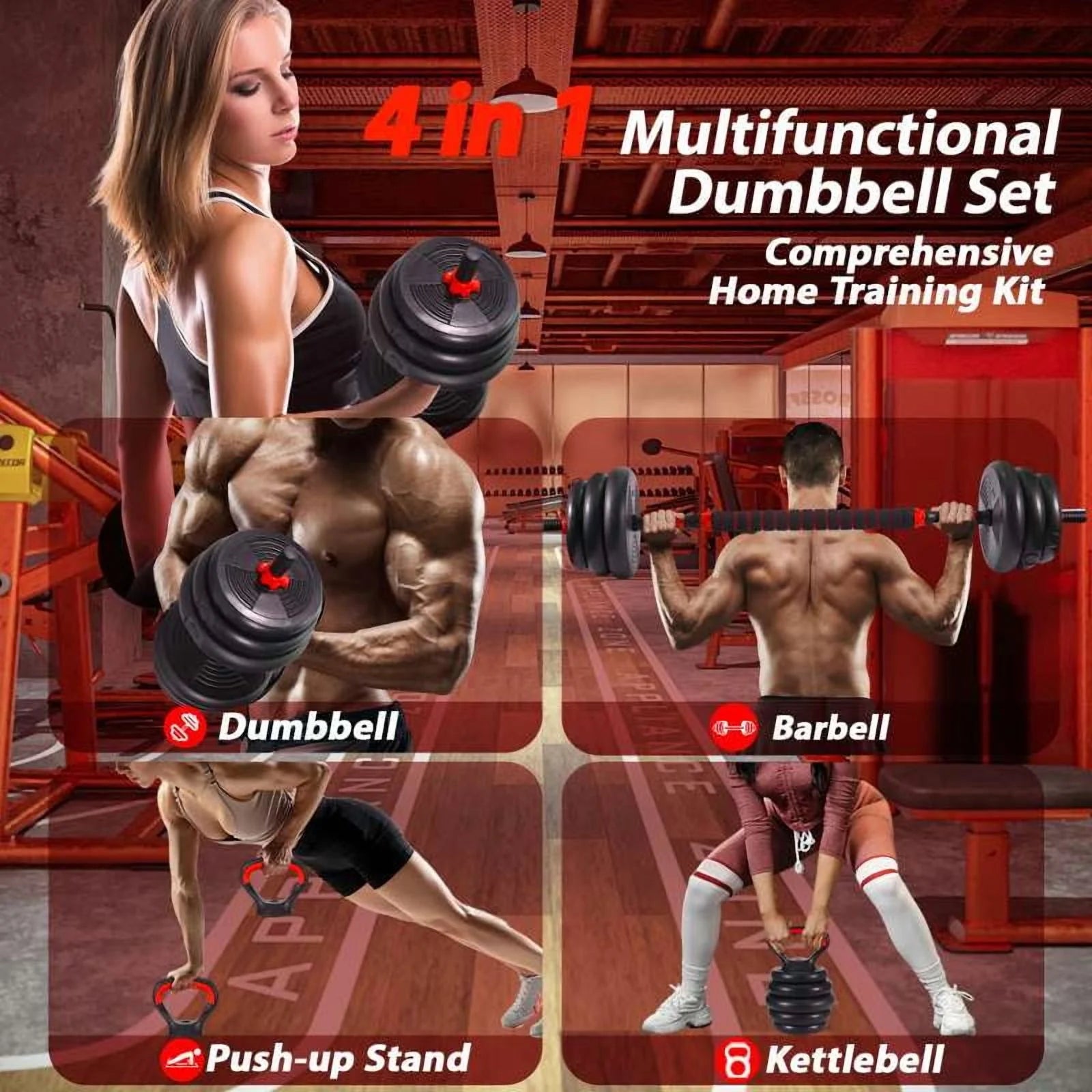 Adjustable Dumbbells Set - 20Lbs Multi-Functional Fitness Set, Kettlebell & Barbell Patterns, Beginner Dumbbell Fitness
